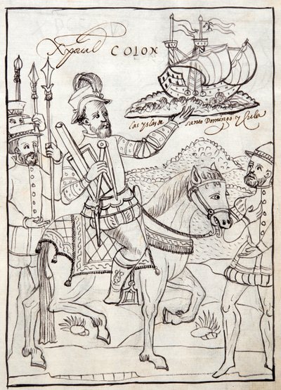 Christopher Columbus, illustration from Historia de Tlaxcala by Diego Munoz Camargo by Mexican School