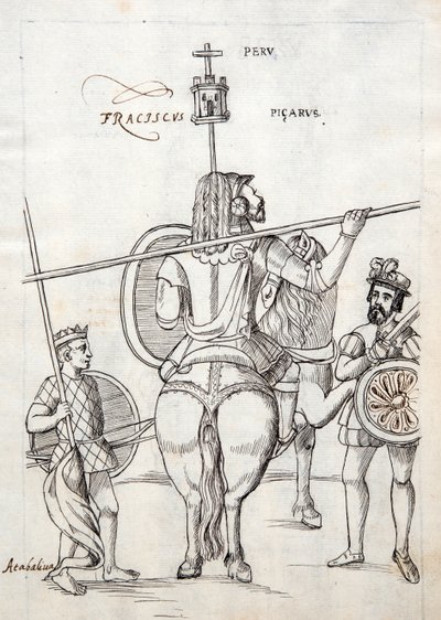 Picarus, or Pizarro, and War Horse, illustration from Historia de Tlaxcala by Diego Munoz Camargo by Mexican School