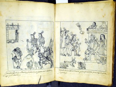 Cortez and Montezuma, from Historia de Tlaxcala by Diego Munoz Camargo by Mexican School