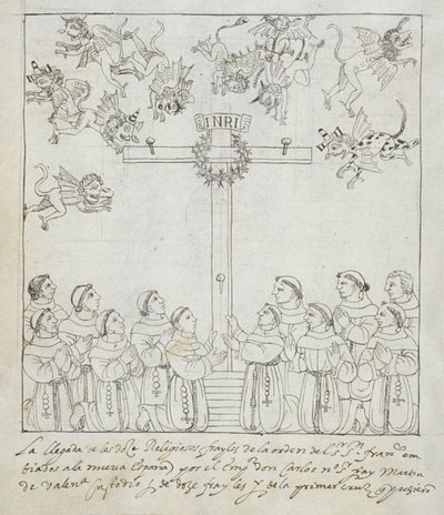 The Erection of the First Cross, from Historia de Tlaxcala by Diego Munoz Camargo by Mexican School
