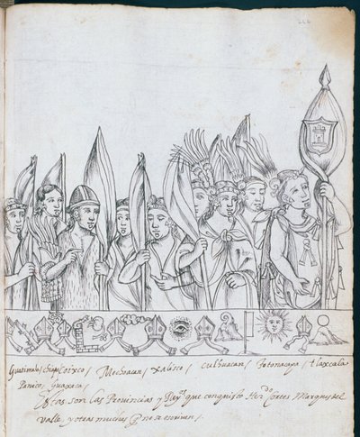 Representatives of the Mexican Provinces, from Historia de Tlaxcala by Diego Munoz Camargo by Mexican School