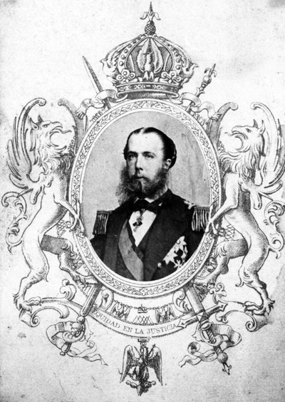 Portrait of Emperor Maximilian within the Mexican Imperial Coat of Arms by Mexican School