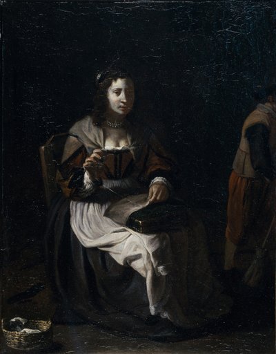 A Woman Sewing by Michael (attr. to) Sweerts