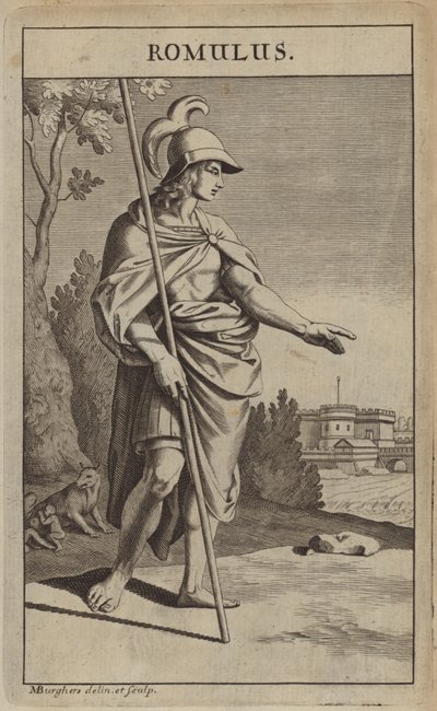 Romulus, one of the mythical twin founders of Rome by Michael Burghers