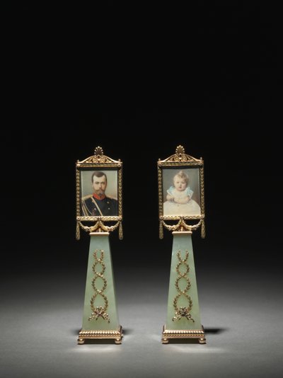 Framed Miniatures: Portrait of Czar Nicholas II and Portrait of Grand Duchess Olga by Michael Evlampievich Perkhin
