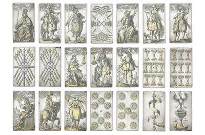 (detail) of an extremely rare set of 52 playing cards engraved in the four Italian suits, Augsburg by Michael Froemmer