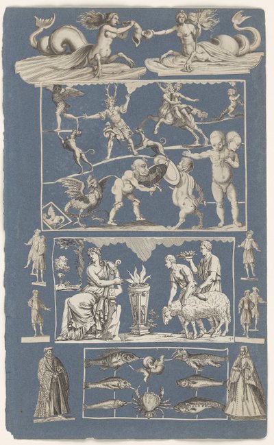 Collage of Cut-Out Prints Pasted on Album Page of Blue Paper (Wonders of Nature) by Michael Snijders (attributed to)