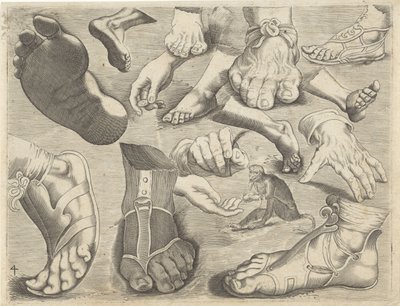 Study Sheet with Drawing Examples: Hands, Feet, and a Monkey (Series Title: Drawing Examples) by Michael Snijders