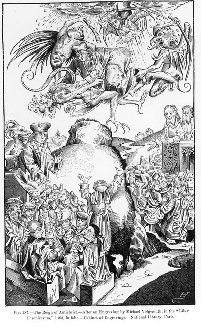 The Reign of Antichrist, from the Liber Chronicarum, published in 1493, illustration from, Science and Literature in the Middle Ages and Renaissance, written and engraved by Paul Lacroix, 1878 by Michael Wolgemut