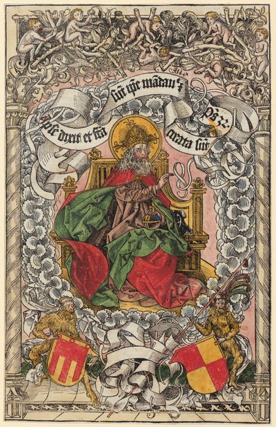 Title Woodcut with God the Father on the Heavenly Throne, Hand Raised in Blessing by Michael Wolgemut