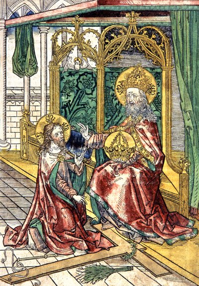 Jesus Christ kneeling before God by Michael Wolgemut or Wolgemuth