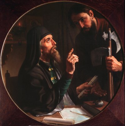 Hegumen of the Lavra Dionysius Zobninovsky Presents an Ecclesiastical Deed by Michail Ivanovich Skotti