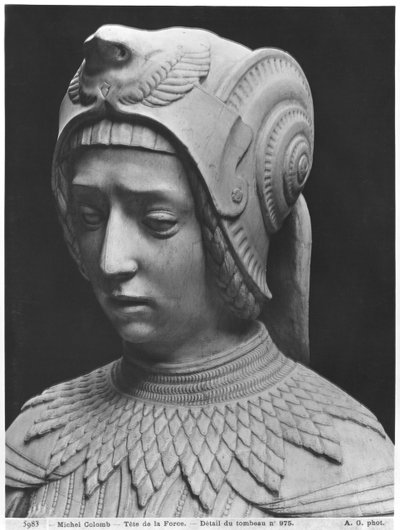 Nantes, St. Peter and St. Paul Cathedral, Tomb of Francis II, Duke of Brittany and Marguerite of Foix, head of Fortitude, 1502-07 (detail) by Michel Colombe