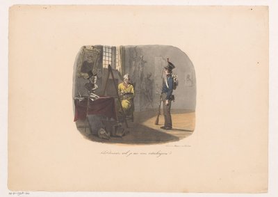 Soldier Posing for Painter in His Studio by Michel Mourot
