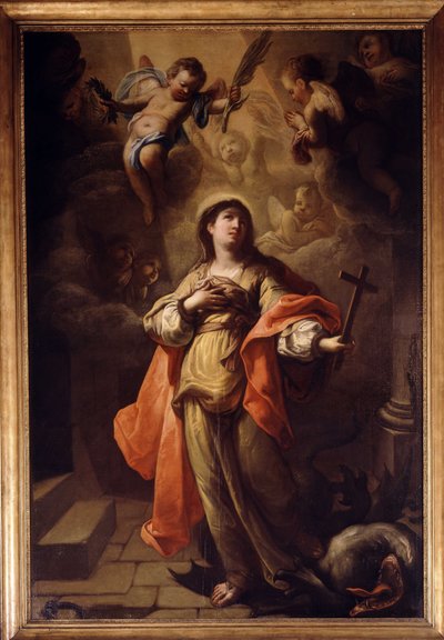 Saint Margaret with a crucifix and a dragon at her feet by Michel Serre