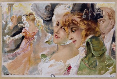 Women at a masked ball by Michel Simonidy