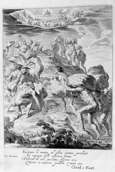 The giants attempt to scale Heaven by piling mountains upon one another by Michel de Marolles