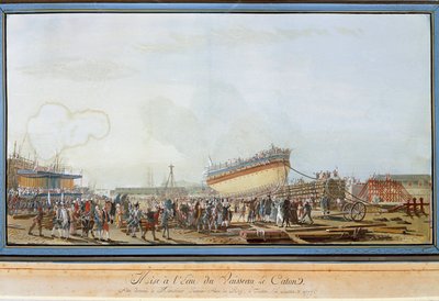 The launch of the ship Le Caton in the harbour of Toulon in the presence of the Count of Provence in July 1777 by Michel de Toulon
