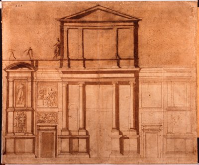 Drawing of the facade of San Lorenzo by Michelangelo (after) Buonarroti