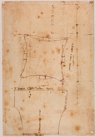 Plan and elevation of capital, 16th century by Michelangelo (after) Buonarroti