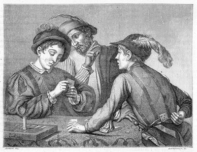 The Cheaters (engraving depicting the work of Caravaggio around 1596) by Michelangelo (after) Caravaggio