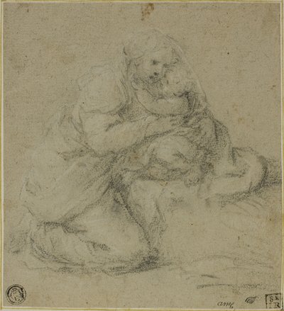 Kneeling Mother Embracing Child by Michelangelo Anselmi