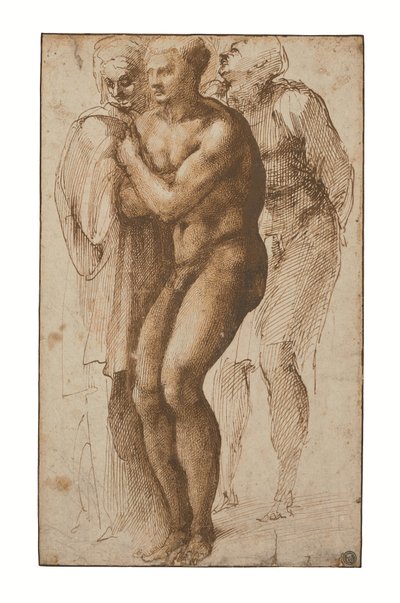 A Nude Man (after Masaccio) and Two Figures Behind Him by Michelangelo Buonarroti