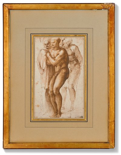 A Nude Man (after Masaccio) and Two Figures Behind Him by Michelangelo Buonarroti