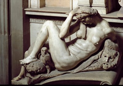 Allegory of the Night. Mausoleum of Giuliano de Medici. Marble Sculpture by Michelangelo Buonarroti