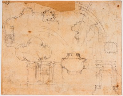 Building plans, elevations and dome sketches, for the Sforza Chapel by Michelangelo Buonarroti