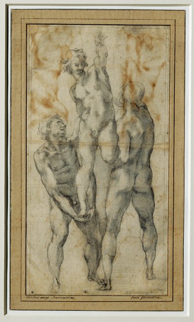 Two Nude Men Lifting a Third, circa 1502-06 by Michelangelo Buonarroti