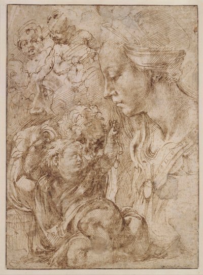 Studies for a Holy Family with John the Baptist as Child (detail) by Michelangelo Buonarroti