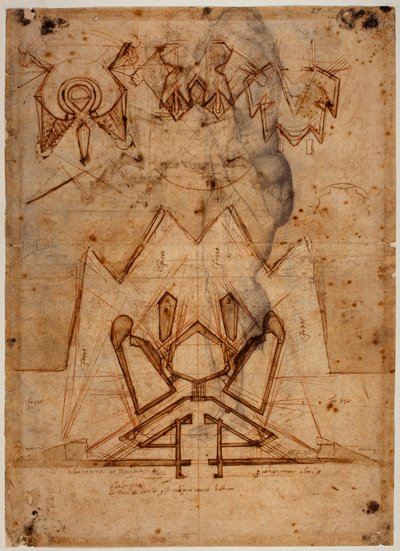 Fortifications for the Porta al Prato, Figure Sketch by Michelangelo Buonarroti