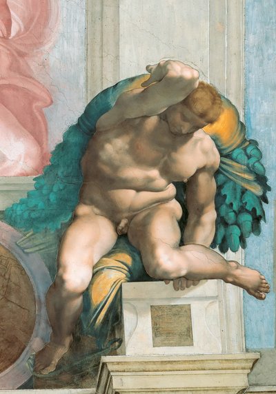 Ignudo Sistine Chapel ceiling in the Vatican by Michelangelo Buonarroti