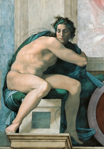 Ignudo Sistine Chapel ceiling in the Vatican, 1508-1512 by Michelangelo Buonarroti