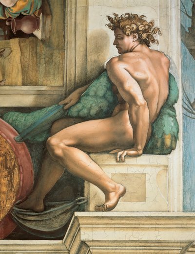 Ignudo Sistine Chapel Ceiling in the Vatican, 1508-1512 by Michelangelo Buonarroti