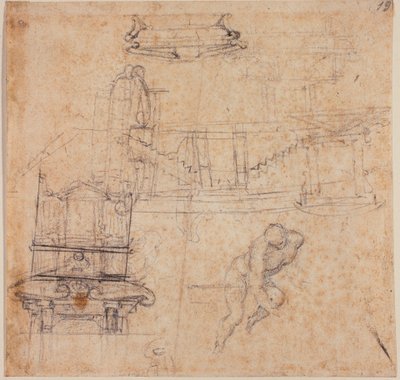 Miscellaneous Studies for St. John the Baptist, Tomb, and Architectural Sketches by Michelangelo Buonarroti