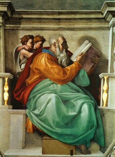 Prophets and Sibyls: Zechariah Sistine Chapel ceiling in the Vatican by Michelangelo Buonarroti