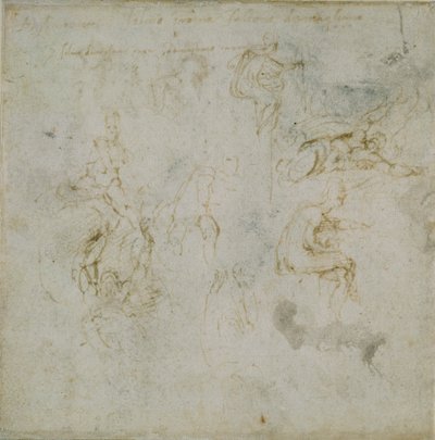 Eight Figure Studies (Recto) / Figure Study (Verso) by Michelangelo Buonarroti