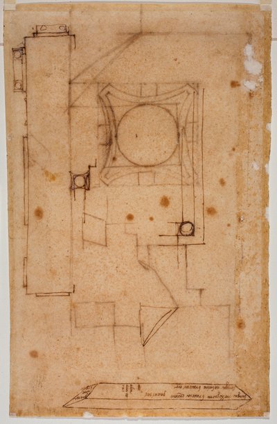 Section of capital, facade plan and sketches with autograph notations of measurements by Michelangelo Buonarroti