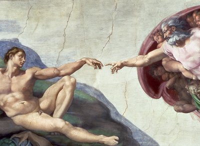 Sistine Chapel Ceiling: Creation of Adam (detail of the outstretched arms, post restoration) by Michelangelo Buonarroti