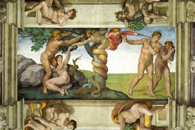 Sistine Chapel Ceiling: The Fall of Man and the Expulsion from the Garden of Eden, with four Ignudi by Michelangelo Buonarroti