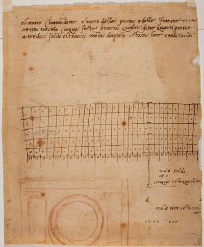 Sketch for a Window, Autograph Annotations and Graphic Calculation by Michelangelo Buonarroti