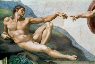 The Creation of Adam (detail) Sistine Chapel ceiling in the Vatican, 1508-1512 by Michelangelo Buonarroti