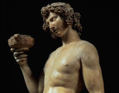 The Drunkenness of Bacchus, detail of his head, sculpture by Michelangelo Buonarroti: (detail) by Michelangelo Buonarroti