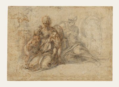 The Holy Family with the Infant Saint John the Baptist (recto); Amorous Putti at Play; Head of a Bird (verso) by Michelangelo Buonarroti
