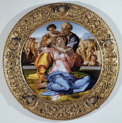Tondo Doni: The Holy Family with Saint John the Baptist Child by Michelangelo Buonarroti