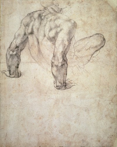 Study of a male nude, leaning back on his hands by Michelangelo Buonarroti
