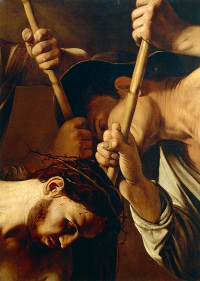 Face of Christ, The Crowning with Thorns (detail) by Michelangelo Merisi da Caravaggio