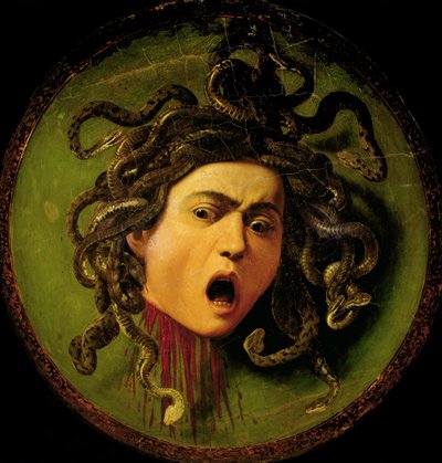 Medusa, Painted on a Leather Jousting Shield, c.1596-98 (pre restoration) by Michelangelo Merisi da Caravaggio